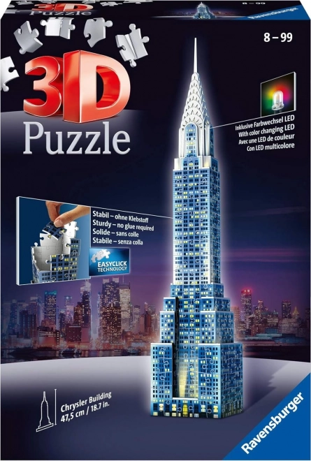 Ravensburger 3D Puzzle Chrysler Building Éjszakai Fénykiadás