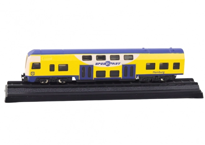 Klasszikus sárga-kék fém vonat modell 1:48