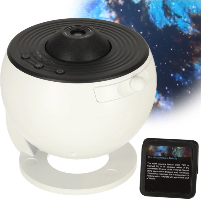 LED csillagégbolt-projektor planetárium USB-vel, 12 lemezzel és 360° időzítővel