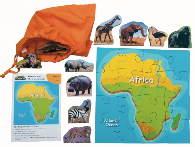 Afrika és állatai fa puzzle 16 darabos szett