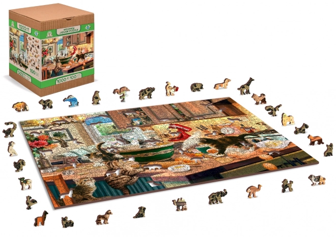 Wooden City puzzle - játékos cicák a konyhában 2 az 1-ben