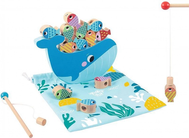 Tooky Toy Fa Játék Bálna és Halacskák Multifunkciós 4 az 1-ben