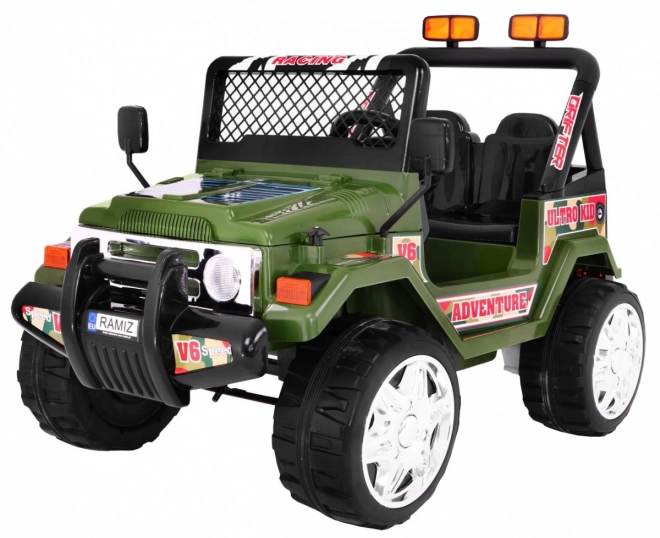 Terepjáró akkumulátoros Raptor Drifter gyerekeknek Zöld + távirányító + lassú indulás + EVA + hangok Fények