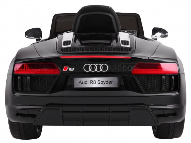 Audi R8 Spyder Fekete Akkumulátor + Távirányító + EVA + Lassú indulás + Rádió MP3 + LED dióda
