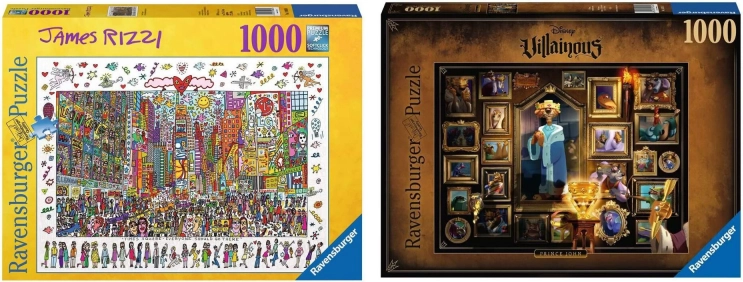Ravensburger készlet 2× 1000 darabos puzzle – DISNEY VILLAINOUS: János herceg és JAMES RIZZI: Times Square