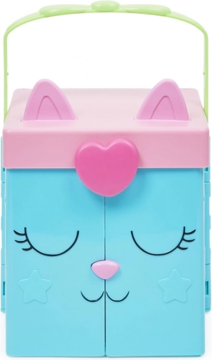 Hordozható cicás bőrönd zárral