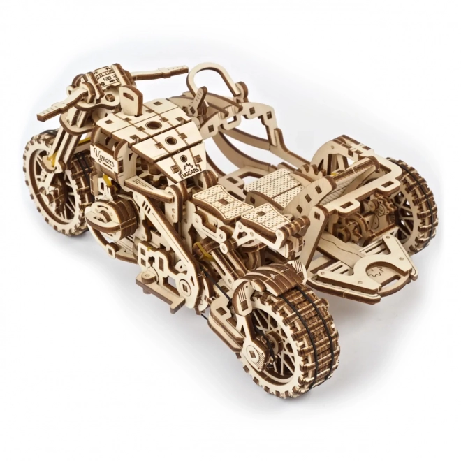 Ugears 3D fa mechanikus puzzle Scrambler motorkerékpár oldalkocsival