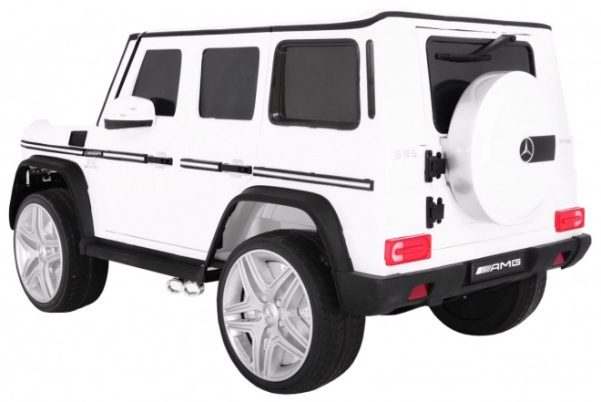 Autóakkumulátor Mercedes AMG G65 gyermekek számára Fehér + Lakkozott + Csomagtér + Fények Hangok