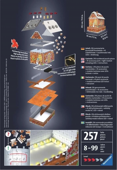 Világító 3D puzzle Éjszakai kiadás Mézeskalácsház 216 darab