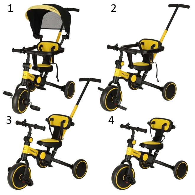 Sárga-fekete Trike Fix V4 háromkerekű kerékpár napellenzővel