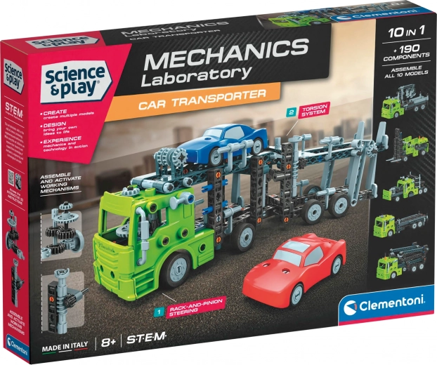 Clementoni Science & Play mechanikai laboratórium – autószállító 10 az 1-ben