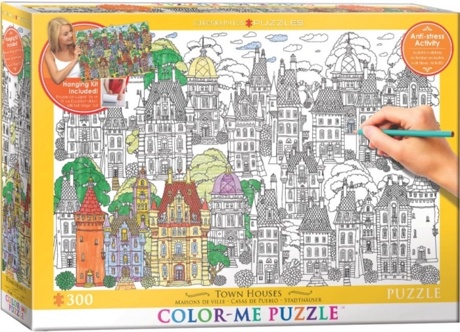 Színezhető puzzle városi házak 300 darabos + akasztókészlet