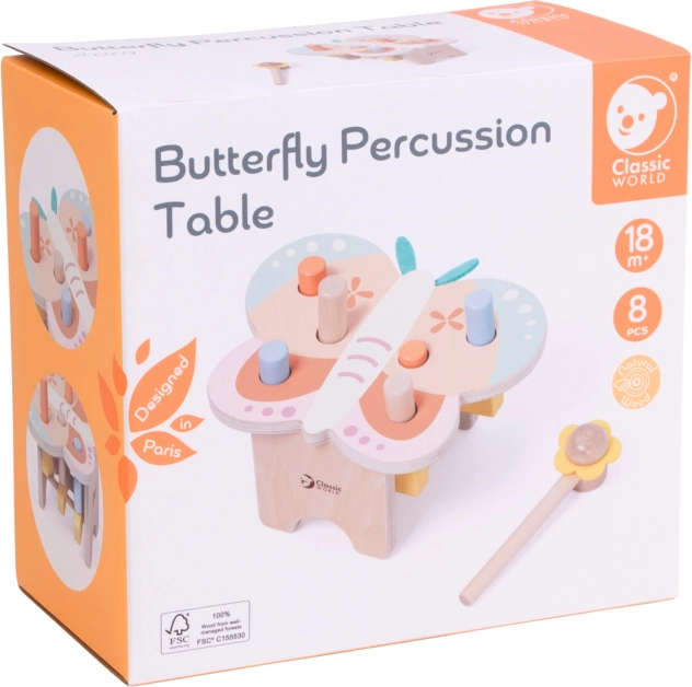 Fa asztalka színes ceruzákkal CLASSIC WORLD Montessori Pillangó