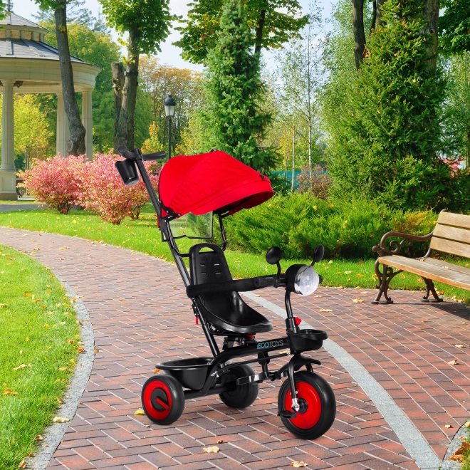 3 az 1-ben gyerek tricikli babakocsi forgatható üléssel, napellenzővel, piros, ECOTOYS