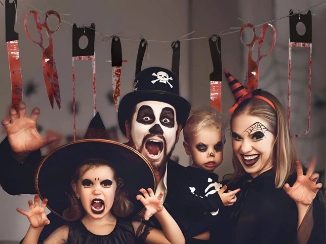 Halloweeni girland véres eszközökkel