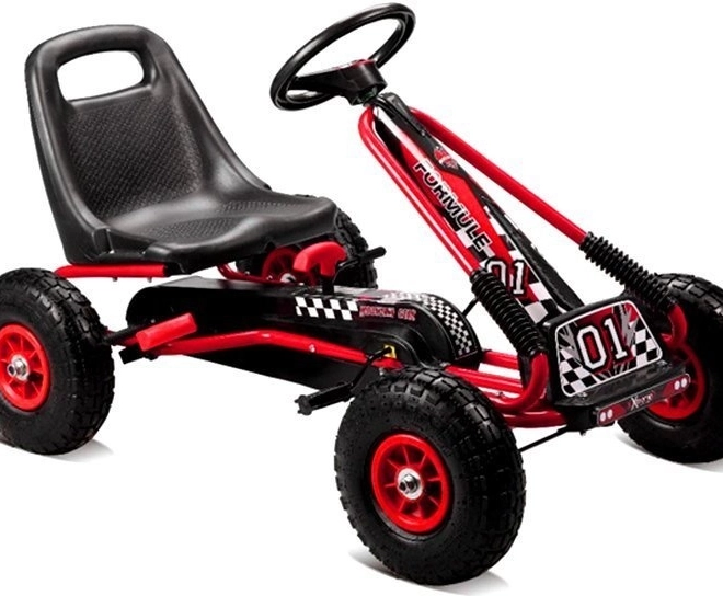 Pedálos levegős gokart + Felfújható gumik + Állítható ülés – Piros