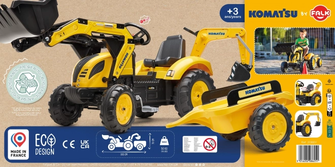 Komatsu pedál traktor elülső és hátsó kanállal és hengerrel