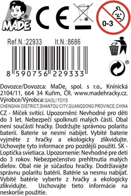 Világító labda 16 cm