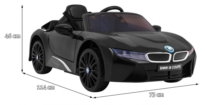BMW I8 Lift Akkumulátoros Autó Fekete + távirányító + lassú indítás + 3 pontos övek + MP3 USB + LED dióda