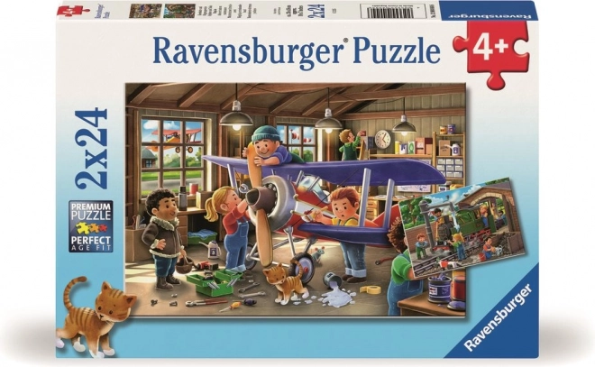 Puzzle - Légy repülőgép- és vonatszerelő - 2x24 darab - RAVENSBURGER