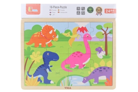 Fa Puzzle Dinoszauruszok, 16 Darabos