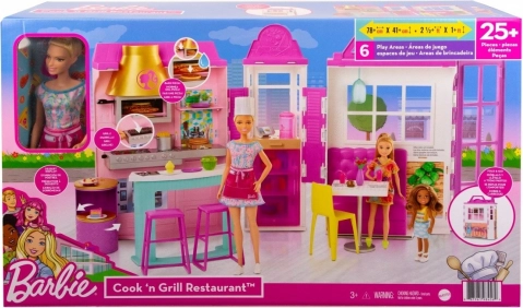 Barbie étterem – játékkészlet kiegészítőkkel és babával