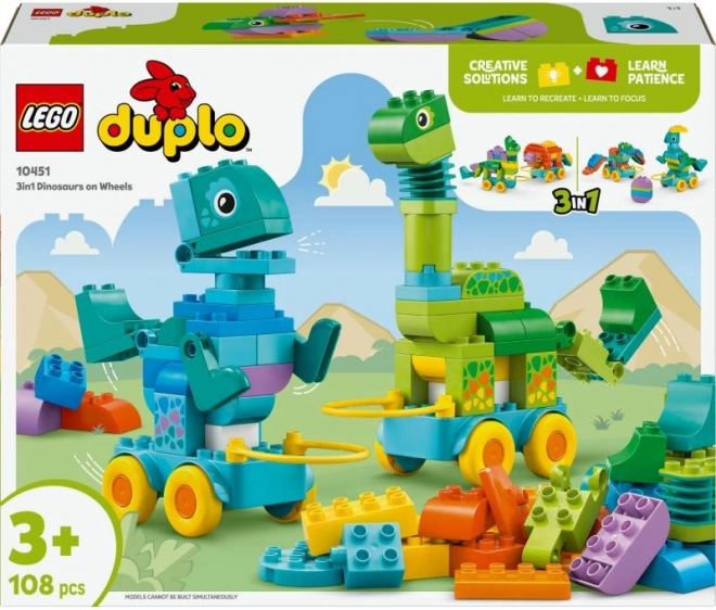 LEGO DUPLO Építőkészlet 3 az 1-ben: Dinoszauruszok kerekeken