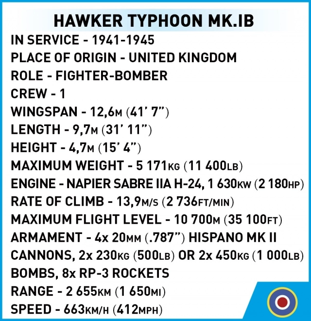 Hawker Typhoon Mk.1B építőkocka készlet