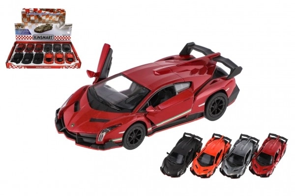 Kinsmart Lamborghini Veneno középen meghúzva 13 cm, 4 színben 12 db-os szett