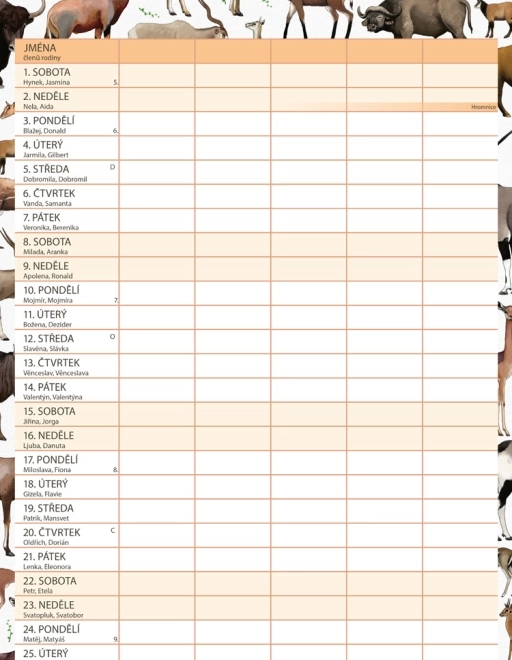 Családi tervező naptár Animalium 2026