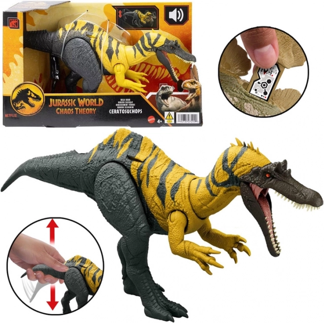 Dinoszaurusz figura Ceratosuchops Jurassic World vad üvöltéssel és mozgó részekkel