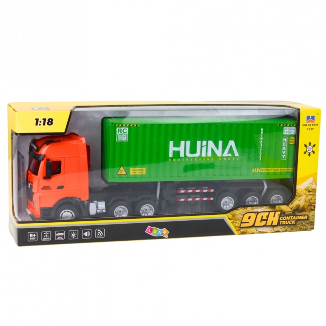 Zöld RC teherautó konténerrel Huina 1:18