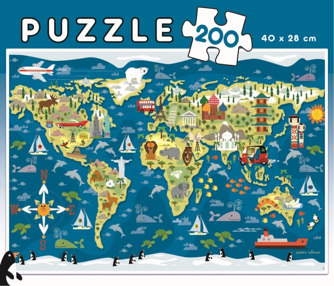 Educa világ térképe puzzle gyerekeknek, 200 darabos