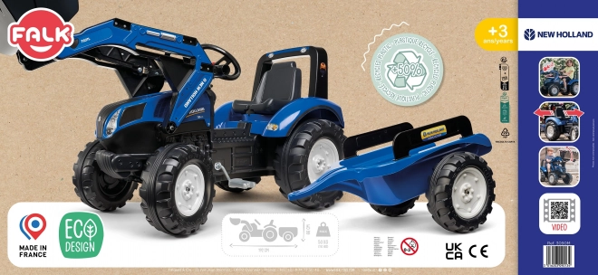 Falk pedálos traktor New Holland utánfutóval