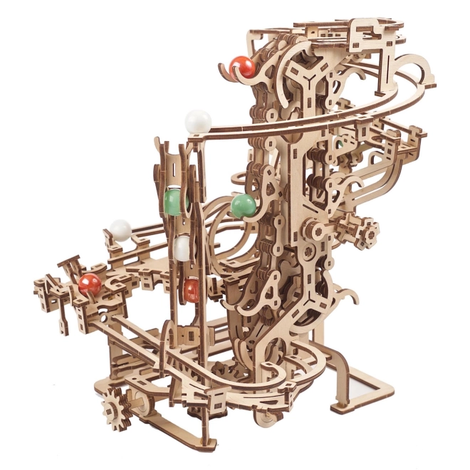 Ugears 3D fa mechanikus puzzle golyópálya láncmechanizmussal