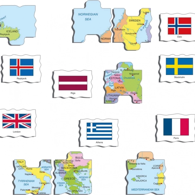 Európa Térképe és Zászlói Puzzle 70 darab