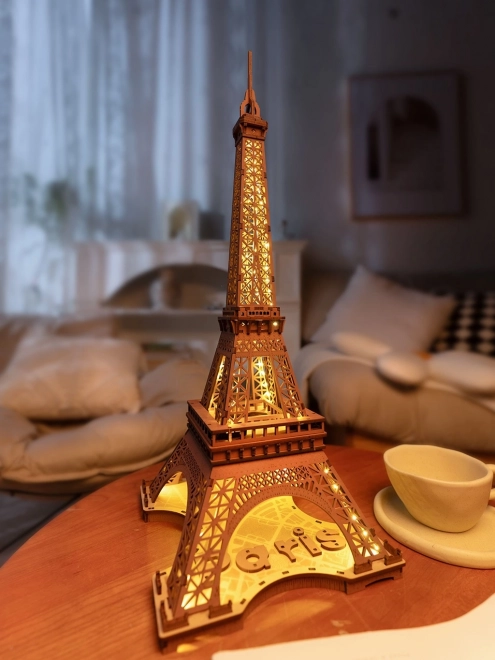 Éjszakai Eiffel-torony fénylő 3D fa puzzle