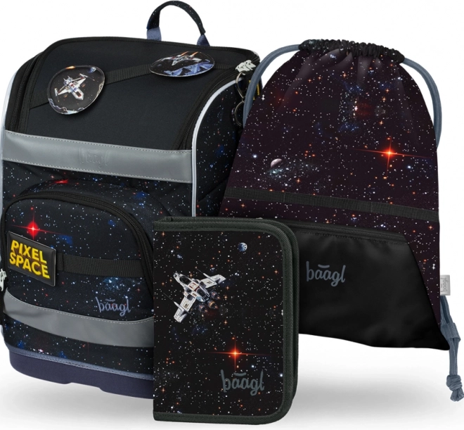 Iskolai szett BAAGL: Zippy Plus Pixel Space - iskolatáska, tolltartó, zsák