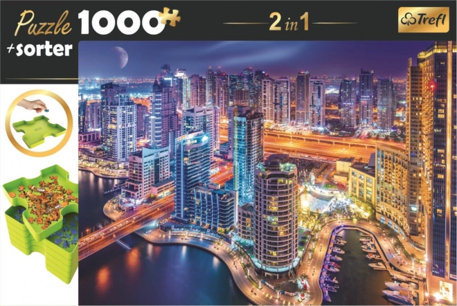 Dubai éjszakai puzzle és puzzle rendező 2 az 1-ben 1000 darabos