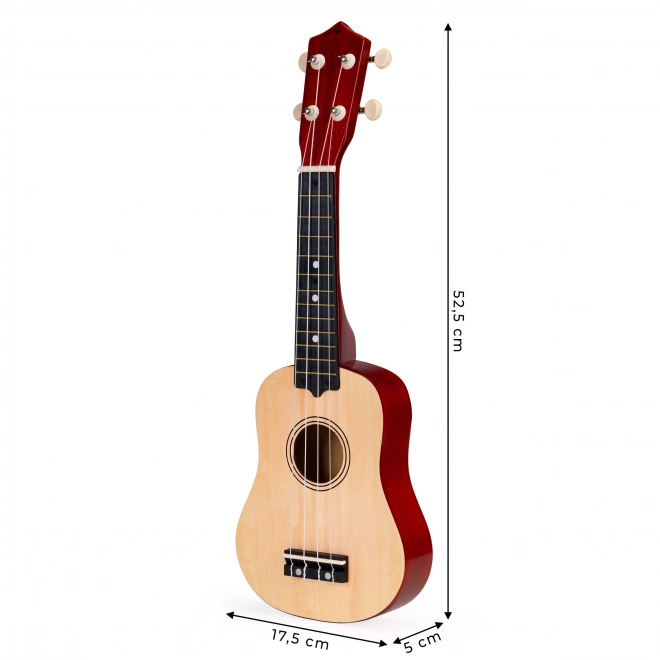 Gyerek fa ukulele 4 nejlon húrral, barna - ECOTOYS