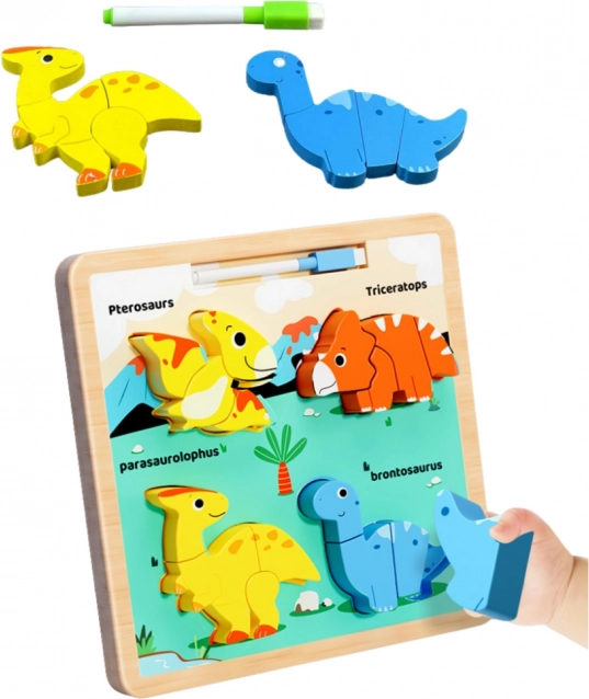 Fa oktatási kirakó Dinoszauruszok rajztáblával
