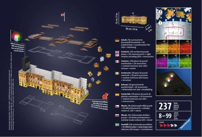 Svítící 3D puzzle éjszakai kiadás: Buckingham Palota 216 darab