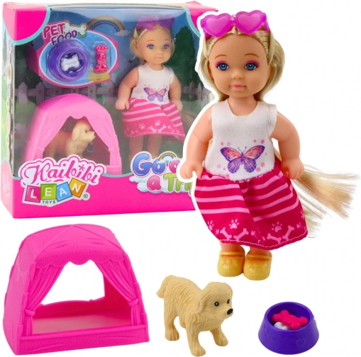 Mini baba kutyával, sátorral és kiegészítőkkel