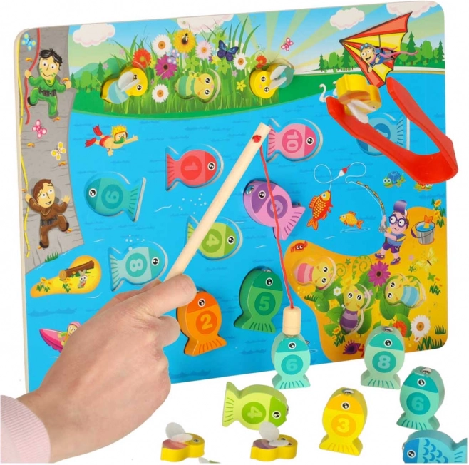 Fából készült Montessori játék Halak és méhek mágnesekkel