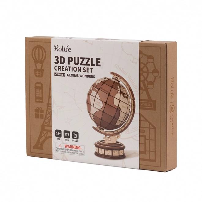 RoboTime 3D fa puzzle világ és csodák globusz