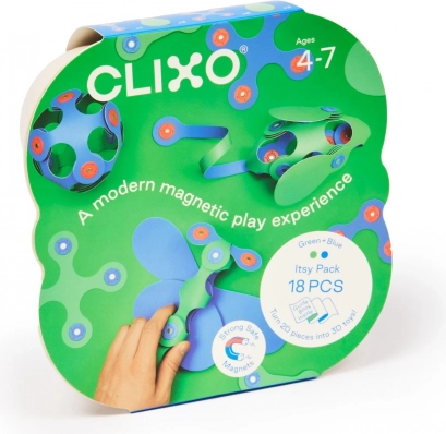 Clixo mágneses építőkészlet zöld és kék színekben - 18 darab