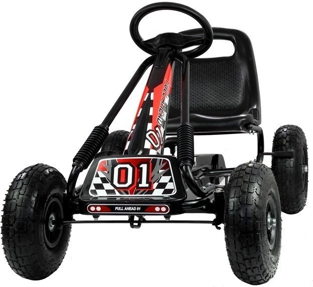 Pedálos levegős gokart + Felfújható gumik + Állítható ülés – Fekete