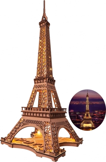 Éjszakai Eiffel-torony fénylő 3D fa puzzle