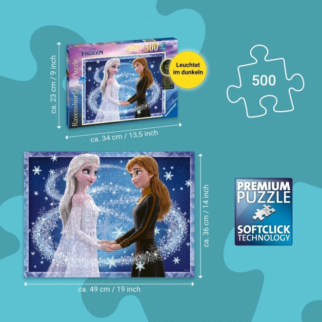 Ravensburger világító puzzle Jégvarázs: Anna és Elsa nővérek 500 darab