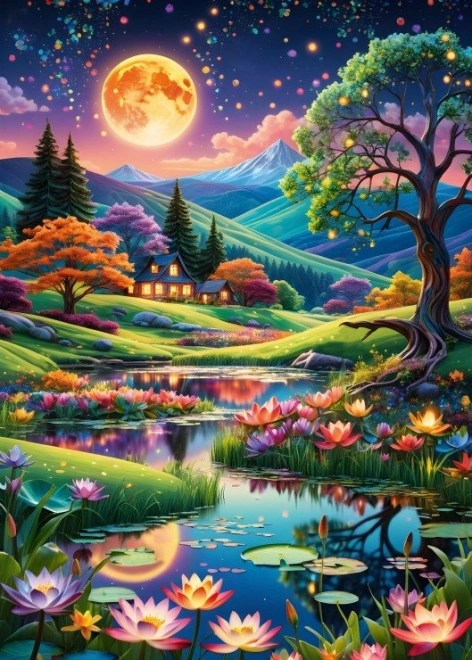 Puzzle Éjszakai táj teliholdnál 500 darab